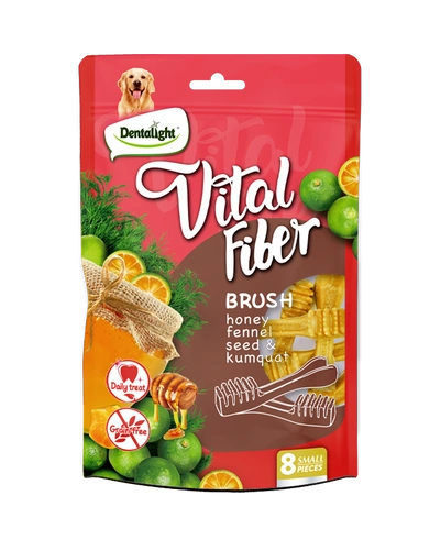 Vital Fiber חטיף דנטלי בצורת מברשת שיניים בטעם דבש זרעי שומר ותפוז 80 גרם