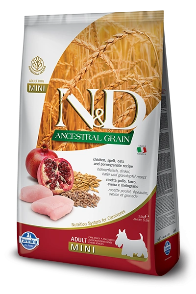 נטורל אנד דלישס בוגר גזע קטן עוף ורימון 7 ק"ג - N&D Chicken Adult Mini