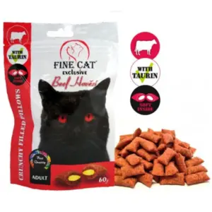 פיין קט Fine Cat חטיף כריות אנטי היירבול עם קרם בקר - 60 גרם