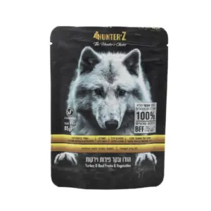 4Hunterz פור האנטרז פאוץ מזון טבעי לכלבים הודו בקר פירות וירקות - 85 גרם