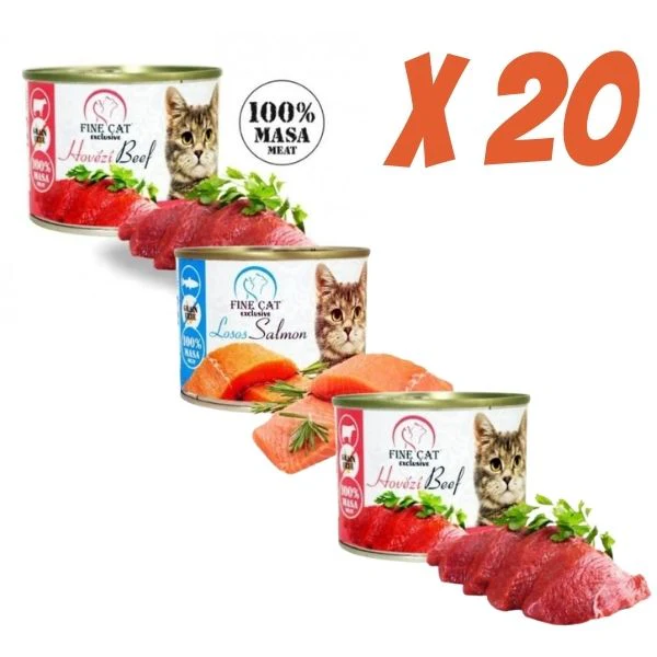 Fine Cat מעדן לחתולים 100% בשר פטה מיקס 200 גרם * 20 יח'