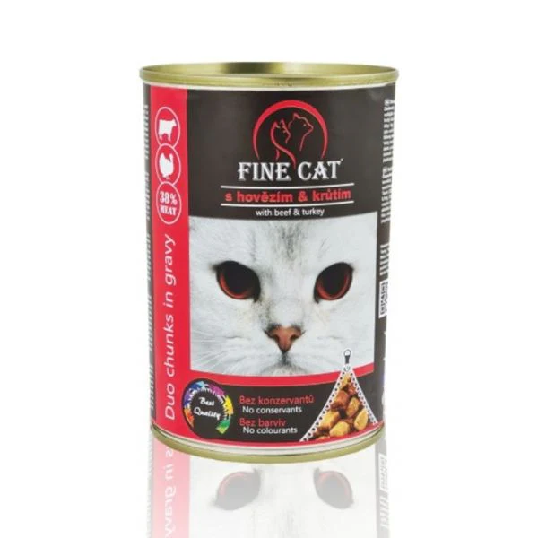 Fine Cat מעדן לחתולים חתיכות ברוטב הודו ובקר - 400 גרם