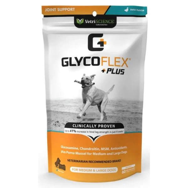 גלייקופלקס פלוס GlycoFlex Plus כלב בינוני וגדול לבריאות המפרקים *נוסחה משופרת ריכוז כפול - 60 לעסניות 435 גרם