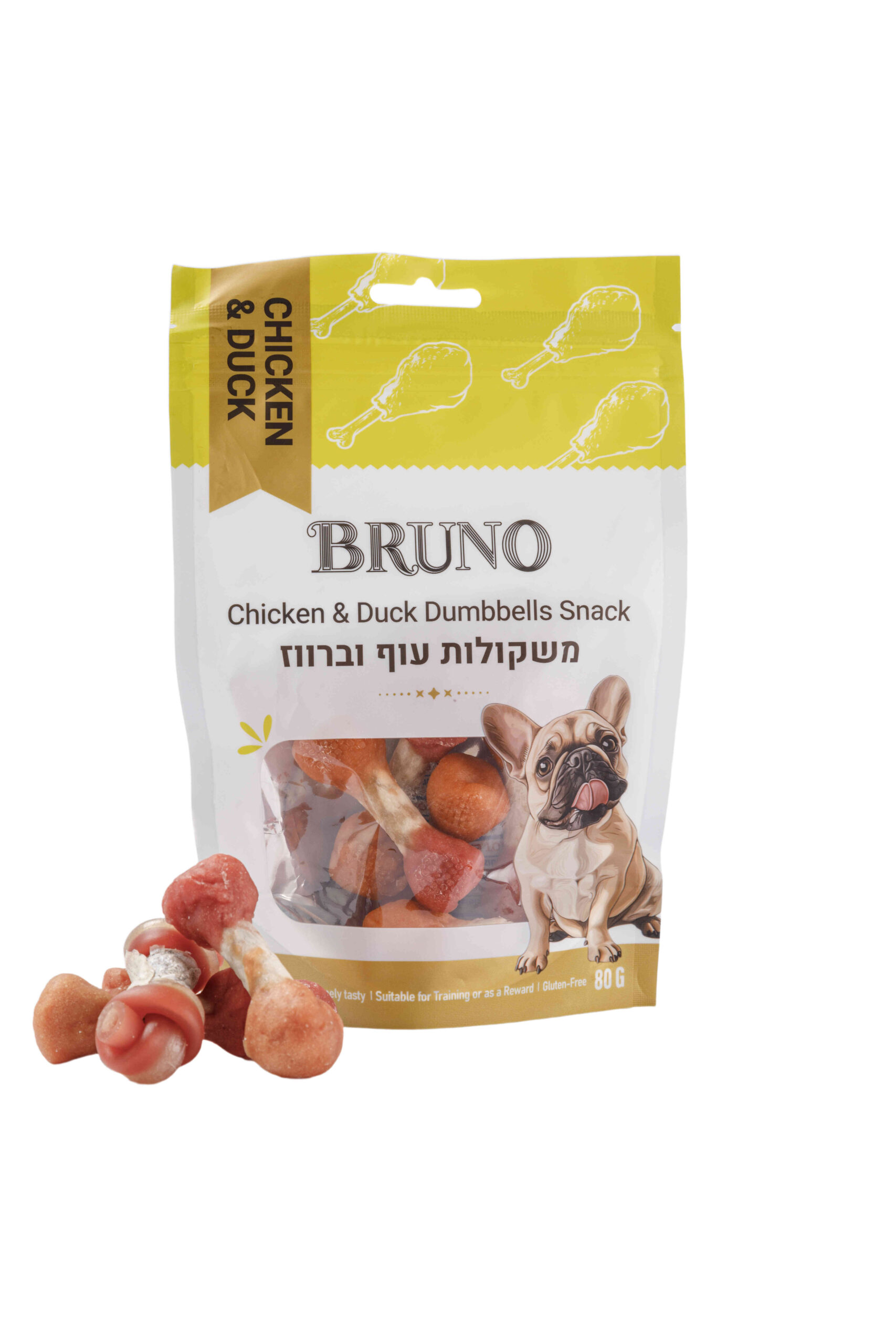 חטיף כלבים ברונו משקולות עוף וברווז 80 גרם